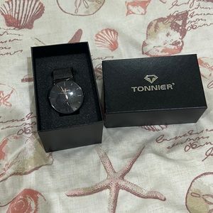 Tinnier watch Black Mesh Strap Men’s Quart with ultra thin classic watch